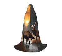 JEJEA Vestaglia con cappuccio con stampa di cervo e alce per Halloween, cosplay, Natale, feste di Natale, mantello medievale rinascimentale