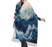 JEJEA Within The Tides - Scialle con frange in finto cashmere con stampa stampata, calda sciarpa invernale da donna, morbida e accogliente per la stagione fredda