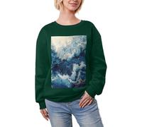 JEJEA Within The Tides Stampa Inverno Pile Foderato Caldo Casual Tops, Oversize Manica Lunga Pullover Moda Felpa Donna, Verde scuro, L