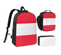 JEJEA Zaino con stampa bandiera austriaca con portapranzo Pecnil Case Set 3 in 1, borsa portapranzo borsa portapranzo 43,2 cm per viaggio, Nero , Taglia unica