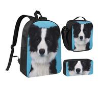 JEJEA Zaino con stampa Border Collie con portapranzo, set 3 in 1, borsa per libri, borsa portapranzo da 43,2 cm, per viaggi, Nero , Taglia unica