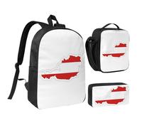 JEJEA Zaino con stampa della mappa della bandiera austriaca con portapranzo, set 3 in 1, borsa portapranzo da 43,2 cm, per viaggi, Nero , Taglia unica