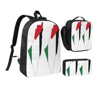 JEJEA Zaino con stampa della mappa della Palestina con portapranzo e portapranzo, set 3 in 1, borsa per libri, borsa per il pranzo e astuccio da 43,2 cm, da viaggio, Nero , Taglia unica