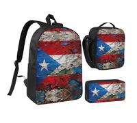 JEJEA Zaino con stampa di bandiera di Puerto Rico con portapranzo e portapranzo, set 3 in 1, borsa portapranzo da 43,2 cm, per viaggi, Nero , Taglia unica