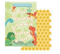 JEKA Set di 10 tabelle delle ricompense, Motivo: Dinosauri, con i Loro Adesivi a Forma di Stella per motivare i Bambini a Fare Le faccende domestiche, i compiti, a lavarsi i Denti