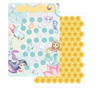 JEKA Set di 10 tabelle delle ricompense, Motivo: Sirene, con i Loro Adesivi a Forma di Stella per motivare i Bambini a Fare Le faccende domestiche, i compiti, a lavarsi i Denti