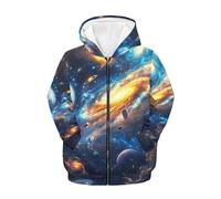 Jekioweii Felpa con cappuccio con cerniera per bambini con cerniera completa, cappotto attivo, pullover con cappuccio con tasche, taglia 6-16 ragazzi ragazze, Pianeta Galaxy, 6-7 anni