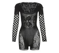 JEKKAH 2023 Nuova Tuta Attillata da Donna Estiva 2023 Pantaloncini Stretti di Un Pezzo Stretti a Maniche Lunghe Trasparenti Trasparenti in Rete Femminile (Color : Black, Size : One Size)