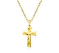 Jekvill Collana con croce placcata in oro 14 ct/argento per donne e uomini, regali religiosi cristiani per donne e uomini, regali per la prima comunione, battesimo, cesto pasquale, collana con croce