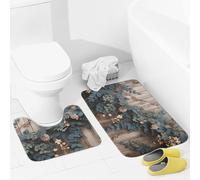 JEKYQ Set di tappeti da bagno 2 pezzi tappeti da bagno tappeti da bagno foglie floreali su legno rustico tappetini da bagno per bagno antiscivolo tappetini da bagno decorazione per la casa tappetino