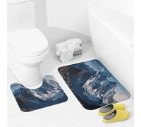 JEKYQ Set di tappeti da bagno da 2 pezzi, tappeti da bagno che si sciolgono la neve e montagna, tappetini da bagno per il bagno, antiscivolo, decorazione per la casa, lavabile, tappetino da bagno per