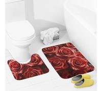 JEKYQ Set di tappeti da bagno da 2 pezzi, tappeti da bagno con molte rose rosse, tappetini da bagno per il bagno, antiscivolo, decorazione per la casa, lavabile, tappetino da bagno per vasca da doccia