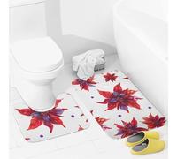 JEKYQ Set di tappeti da bagno da 2 pezzi, tappeti da bagno con motivo floreale rosso, tappetini da bagno per il bagno, antiscivolo, decorazione per la casa, lavabile, tappetino da bagno per vasca da