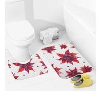 JEKYQ Set di tappeti da bagno da 2 pezzi, tappeti da bagno con motivo floreale rosso, tappetini da bagno per il bagno, antiscivolo, decorazione per la casa, lavabile, tappetino da bagno per vasca da
