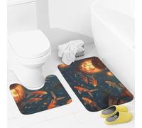 JEKYQ Set di tappeti da bagno da 2 pezzi, tappeti da bagno con riflesso di lanterna, tappetini da bagno per il bagno, antiscivolo, decorazione per la casa, lavabile, tappetino da bagno per vasca da