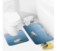JEKYQ Set di tappeti da bagno da 2 pezzi tappeti da bagno tappeti da bagno barca bianca su mare blu tappetini da bagno per bagno antiscivolo tappetini da bagno decorazione per la casa tappetino da