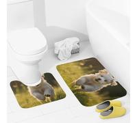 JEKYQ Set di tappeti da bagno da 2 pezzi tappeti da bagno tappeti da bagno cuccioli che attraversano l'erba tappetini da bagno per bagno antiscivolo tappetini da bagno decorazione per la casa