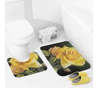 JEKYQ Set di tappeti da bagno da 2 pezzi, tappetini da bagno con rosa gialla, tappetini da bagno antiscivolo per bagno, decorazione per la casa, lavabile, tappetino da bagno per vasca da doccia