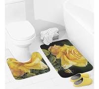 JEKYQ Set di tappeti da bagno da 2 pezzi, tappetini da bagno con rosa gialla, tappetini da bagno antiscivolo per bagno, decorazione per la casa, lavabile, tappetino da bagno per vasca da doccia