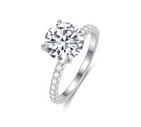 Jelafu Anello di fidanzamento da donna con moissanite da 3 carati, taglio rotondo, colore D, purezza VVS1, in argento Sterling Moissanite, promessa, anniversario, fede nuziale da donna, elegante