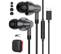 Jelanry Auricolari con cavo USB-C, cuffie stereo HiFi con microfono, grigio | Auricolari in-ear di tipo C con pulsante di controllo per iPhone Duo 18 Pro 17 16 Samsung S26 FE OnePlus 15 14 Auricolari per