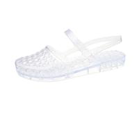 Jelly - Sandali da donna trasparenti, da spiaggia, da acqua, leggere, comode, traspiranti, estive, trasparenti, piatte, in plastica, sandali da nuoto per l'estate, Bianco 1, 38 EU