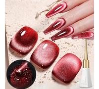 Jelly - Smalto gel per unghie in gel effetto occhio di gatto, con glitter rosso, magnetico, per UV/LED, brillante, olografico, per nail art, manicure, saloni fai da te a casa