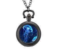 Jellyfish Underwater World Magic, orologio da taschino vintage, in lega, con ciondolo, collana regalo per uomo e donna, Stile nero, misura unica