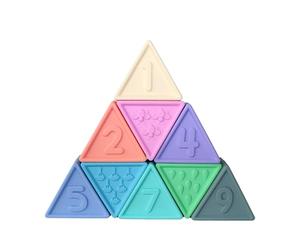 Jellystone Designs, Set Gioco Triblox per Bambini dai 9 Mesi di Età, 9 Tessere con Numeri e Illustrazioni, Aiuta lo Sviluppo Sensoriale e Cognitivo, in Silicone Atossico, Rainbow Pastel, 18x18x4cm