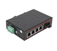 Jelquix Convertitore Multimediale in Fibra, Switch Ethernet Industriale Plug & Play, 1 Convertitore Ottico a 4 Porte RJ45 con Montaggio su Guida Din 10M 100M, Ideale per la Configurazione della Rete