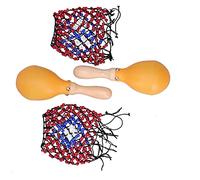 Jelquix Martello da Sabbia per Tamburello da 2 Pezzi, Strumento Musicale a Percussione Manuale con Rete di Perline Rosse e Blu con Manico in Legno di Acero, per Giochi di società e Sviluppo del