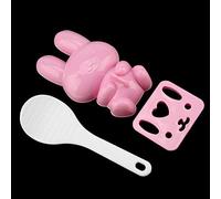 Jelquix Stampo per Riso per Sushi Design Simpatico Coniglio Semplice Strumento per Creare Onigiri Fai da Te per Bambini Giallo e Rosa 3 Pezzi (PINK)
