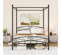 JELUTE Struttura letto a baldacchino king size con testiera e pediera in stile europeo ornato, in acciaio robusto, si adatta perfettamente al materasso, facile montaggio fai da te, tutte le parti