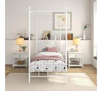 JELUTE Struttura letto a baldacchino per letto singolo, con testiera e pediera, in acciaio robusto, si adatta perfettamente al materasso, facile montaggio fai da te, bianco