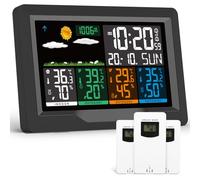 jely Stazione Meteo con 3 Sensore Esterno, Schermo a Colori 4 Luminosità Regolabili, Stazione Meteo con Tempo Data Temperatura, Umidità, Pressione Barometrica, Previsioni del Tempo, Sveglia