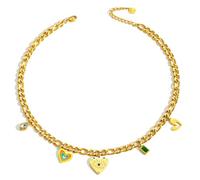 Jemant Collana da donna in acciaio inossidabile placcato oro 18 K, catena cubana grossa, alla moda, delicata, semplice, con ciondolo a forma di cuore, collana girocollo non si ossida, One Size