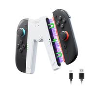 JEMDO Impugnatura di Ricarica Joy Con 2 Magnetica - Grip Ergonomica con LED di Ricarica per Controller Switch 2, Compatibile con Nintendo Switch 2, con Cavo USB-C, Portatile,Bianco