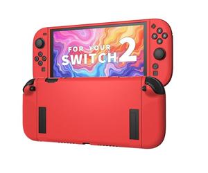 JEMDO Protective Case Compatible with Switch 2025, Dockable TPU Cover Accessories for Switch Console and Grip Joy-Con, The Switch Protector with 4 Thumb Grip Caps, Red