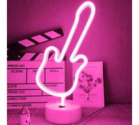 JEMESI Cartello al neon a forma di chitarra, luce al neon rosa con base di supporto, luci LED alimentate da USB o 3-AA, luci notturne per la camera da letto delle ragazze, bella lampada regalo