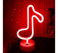 JEMESI - Lampade al neon LED a forma di nota musicale, lampada al neon rossa con base di supporto, USB o batteria, per feste, matrimoni, compleanni, festival, decorazioni