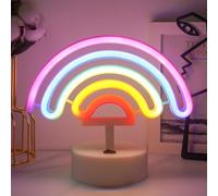 JEMESI Luce al neon arcobaleno, luce notturna a LED, alimentata a batteria/USB, lampada arcobaleno con base, decorazione per compleanni, bar, feste, regali per bambini