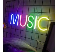 JEMESI Luce al neon musicale, insegna MUSIC a LED per decorazione da parete, luce al neon a LED con parola musicale per camera da letto, sala giochi, club, bar, feste, sala giochi