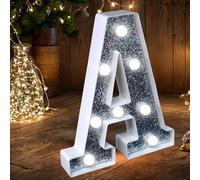 JEMESI Luci a LED con lettere glitterate argentate, alimentate a batteria, luce notturna per feste di compleanno, matrimoni, decorazione per la casa, baby shower (A)
