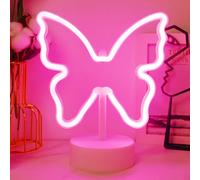 JEMESI Segno al Neon Farfalla, Luce al Neon LED con Base di Supporto, USB o Luci da Notte Rosa Farfalla a Batteria 3-AA per Camera da Letto delle Ragazze, Lampada Carina per Festa di Compleanno