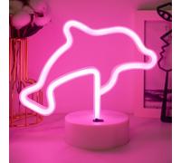 JEMESI Targa al neon a forma di delfino, batteria/USB, forma di delfino rosa, targhetta al neon LED con supporto, per camera, festa, matrimonio, compleanno, festival, decorazioni