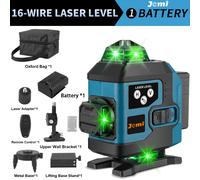 Jemi Tool Laser Linee 360 Autolivellante, Tascabile 4X360 Linea Laser a Croce Verde per Costruzioni e Appendere Quadri con 1/2 Batterie, Staffa Magnetica e Telecomando