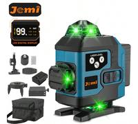 Jemi Tool Livella Laser a 16 Linee 360 Autolivellante, Formato Tascabile 4x360 Livella Laser a Linea Trasversale Verde per Costruzioni e Appendere Quadri con 1/2 Batterie, Supporto Magnetico e Telecom
