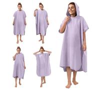 JEMIDI Accappatoio Poncho Adulto 100% Microfibra - Poncho Mare Donna Uomo - con Cappuccio e Borsa a Rete - Asciugatura Rapida - Morbido e Leggero - Tinta Unita