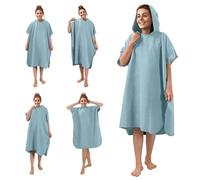 JEMIDI Accappatoio Poncho Adulto 100% Microfibra - Poncho Mare Donna Uomo - con Cappuccio e Borsa a Rete - Asciugatura Rapida - Morbido e Leggero - Tinta Unita