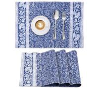 JEMIDI Set di 4 Tovagliette Americane Lavabili Cotone - Tovaglietta Americana Stoffa - per Colazione Pranzo Merenda - Certificazione Oeko-Tex - Stampa Floreale Blu in Stile Boho